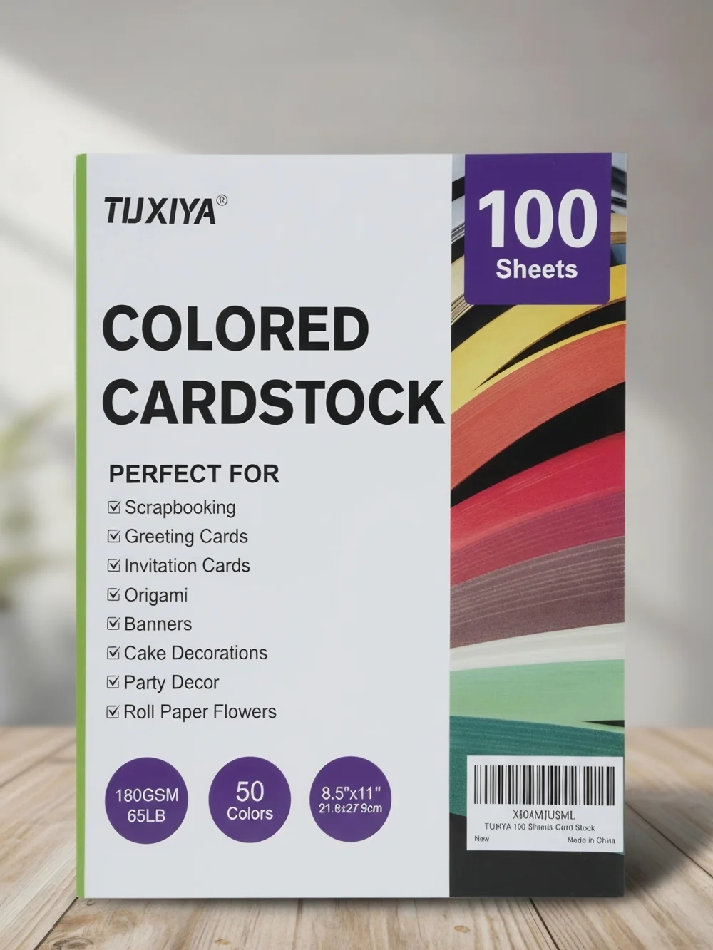 Tuxiya Colored Cardstock Pack - Assorted Bright Colors (50 Colors, 100 Sheets)